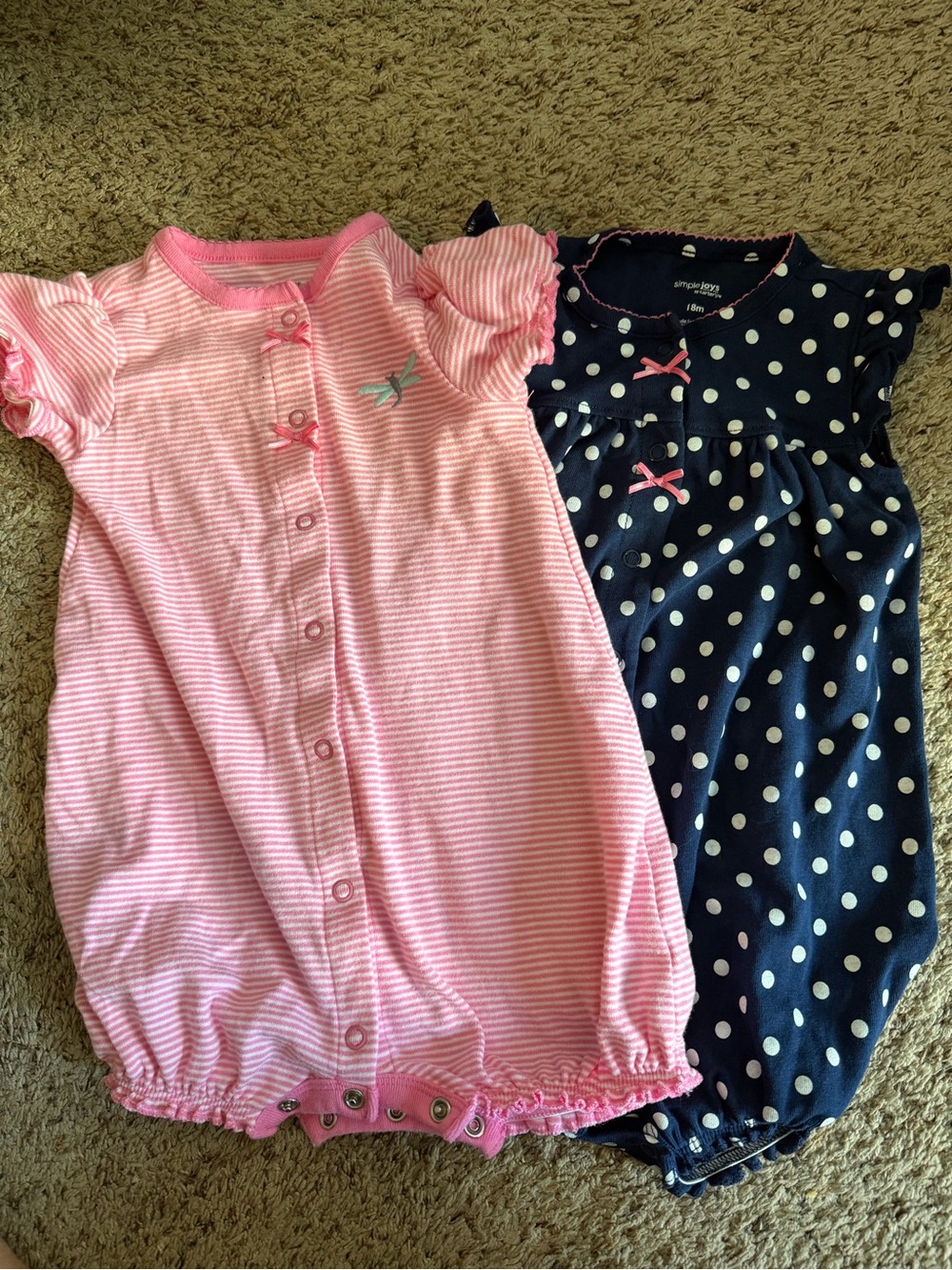 Carter's Pink Stripe & Navy Polka Dot Baby Rompers - 2 Pack